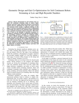 Geometric Design and Gait Co-Optimization for Soft Continuum Robots Swimming at Low and High Reynolds Numbers