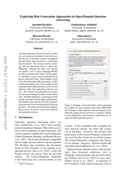 Exploring Hint Generation Approaches in Open-Domain Question Answering