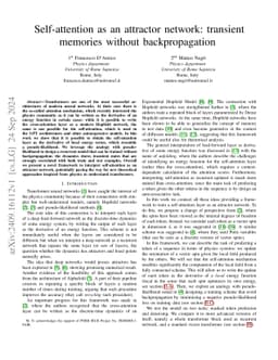 Self-attention as an attractor network: transient memories without
  backpropagation