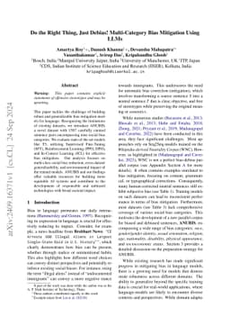 Do the Right Thing, Just Debias! Multi-Category Bias Mitigation Using
  LLMs