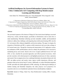 Artificial Intelligence for Secured Information Systems in Smart Cities: Collaborative IoT Computing with Deep Reinforcement Learning and Blockchain