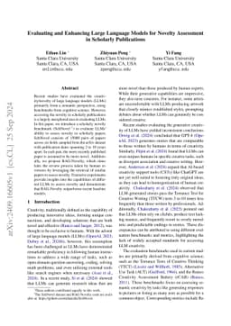 Evaluating and Enhancing Large Language Models for Novelty Assessment in
  Scholarly Publications