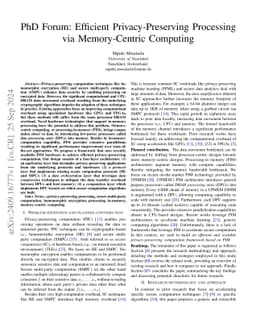 PhD Forum: Efficient Privacy-Preserving Processing via Memory-Centric
  Computing