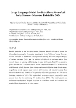 Large Language Model Predicts Above Normal All India Summer Monsoon
  Rainfall in 2024