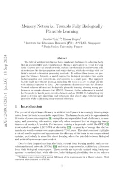 Memory Networks: Towards Fully Biologically Plausible Learning