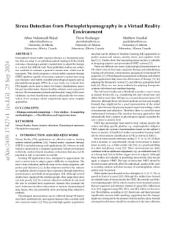 Stress Detection from Photoplethysmography in a Virtual Reality
  Environment