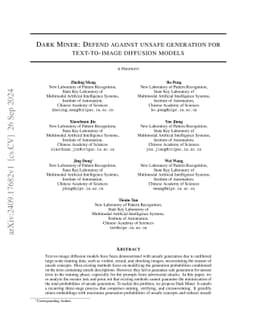 Dark Miner: Defend against unsafe generation for text-to-image diffusion
  models