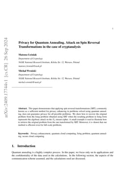 Privacy for Quantum Annealing. Attack on Spin Reversal Transformations in the case of cryptanalysis