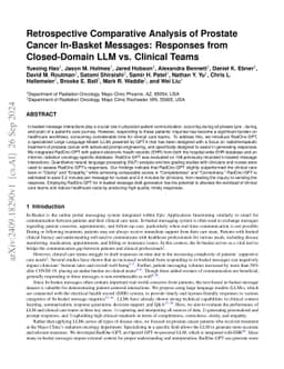 Retrospective Comparative Analysis of Prostate Cancer In-Basket
  Messages: Responses from Closed-Domain LLM vs. Clinical Teams