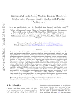 Experimental Evaluation of Machine Learning Models for Goal-oriented
  Customer Service Chatbot with Pipeline Architecture