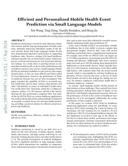 Efficient and Personalized Mobile Health Event Prediction via Small
  Language Models
