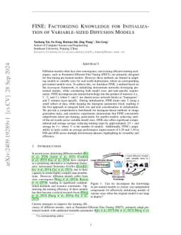 FINE: Factorizing Knowledge for Initialization of Variable-sized
  Diffusion Models