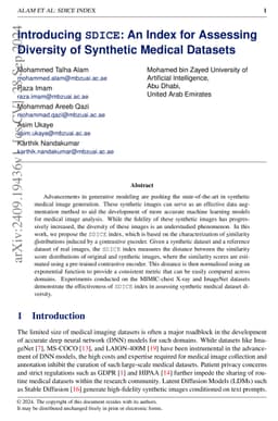 Introducing SDICE: An Index for Assessing Diversity of Synthetic Medical
  Datasets
