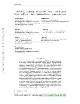 Temporal Source Recovery for Time-Series Source-Free Unsupervised Domain
  Adaptation