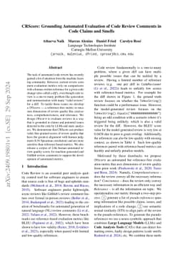 CRScore: Grounding Automated Evaluation of Code Review Comments in Code Claims and Smells