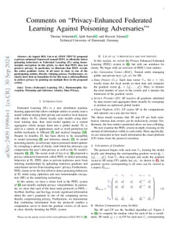 Comments on "Privacy-Enhanced Federated Learning Against Poisoning
  Adversaries"