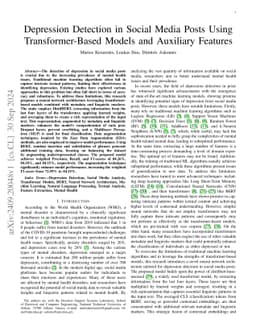 Depression detection in social media posts using transformer-based
  models and auxiliary features