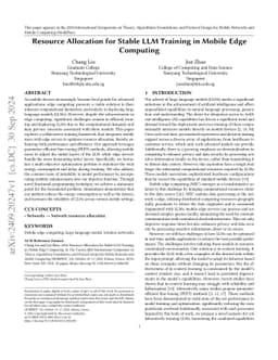 Resource Allocation for Stable LLM Training in Mobile Edge Computing