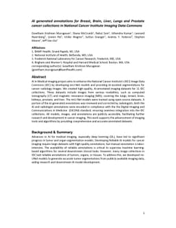 AI generated annotations for Breast, Brain, Liver, Lungs and Prostate
  cancer collections in National Cancer Institute Imaging Data Commons