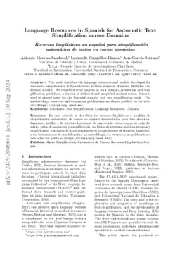 Language Resources in Spanish for Automatic Text Simplification across
  Domains