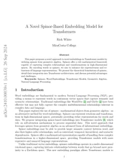 A Novel Spinor-Based Embedding Model for Transformers