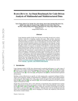 BabelBench: An Omni Benchmark for Code-Driven Analysis of Multimodal and
  Multistructured Data