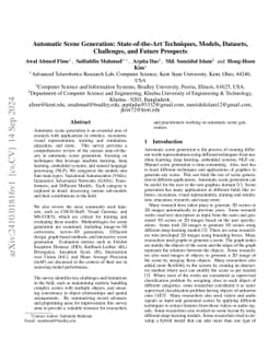 Automatic Scene Generation: State-of-the-Art Techniques, Models,
  Datasets, Challenges, and Future Prospects