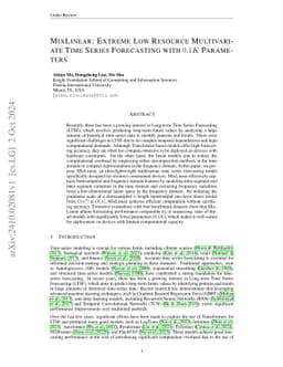 MixLinear: Extreme Low Resource Multivariate Time Series Forecasting
  with 0.1K Parameters