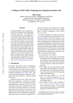 CorPipe at CRAC 2024: Predicting Zero Mentions from Raw Text