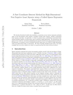 A Fast Coordinate Descent Method for High-Dimensional Non-Negative Least
  Squares using a Unified Sparse Regression Framework