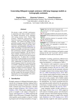 Generating bilingual example sentences with large language models as
  lexicography assistants