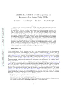 uniINF: Best-of-Both-Worlds Algorithm for Parameter-Free Heavy-Tailed MABs