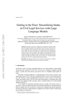Getting in the Door: Streamlining Intake in Civil Legal Services with
  Large Language Models