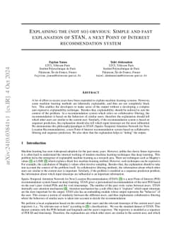 Explaining the (Not So) Obvious: Simple and Fast Explanation of STAN, a
  Next Point of Interest Recommendation System