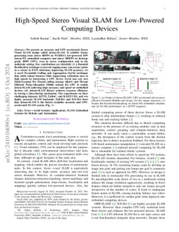 High-Speed Stereo Visual SLAM for Low-Powered Computing Devices