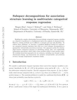 Subspace decompositions for association structure learning in
  multivariate categorical response regression