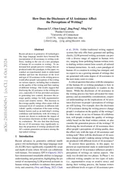 How Does the Disclosure of AI Assistance Affect the Perceptions of
  Writing?