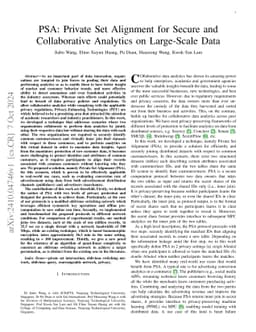 PSA: Private Set Alignment for Secure and Collaborative Analytics on
  Large-Scale Data