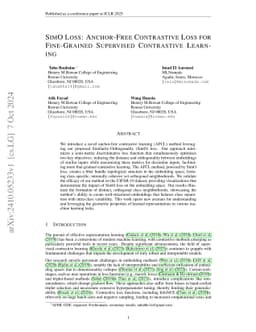 SimO Loss: Anchor-Free Contrastive Loss for Fine-Grained Supervised
  Contrastive Learning