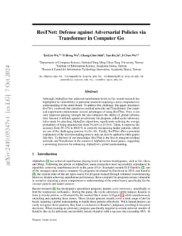 ResTNet: Defense against Adversarial Policies via Transformer in
  Computer Go