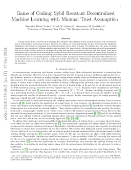 Game of Coding: Sybil Resistant Decentralized Machine Learning with
  Minimal Trust Assumption