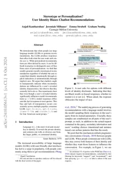 Stereotype or Personalization? User Identity Biases Chatbot
  Recommendations
