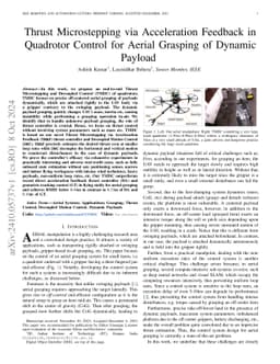 Thrust Microstepping via Acceleration Feedback in Quadrotor Control for
  Aerial Grasping of Dynamic Payload