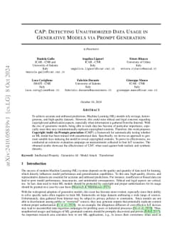 CAP: Detecting Unauthorized Data Usage in Generative Models via Prompt
  Generation