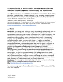 A large collection of bioinformatics question-query pairs over federated
  knowledge graphs: methodology and applications