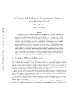 A Timeline and Analysis for Representation Plasticity in Large Language
  Models