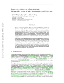 Provable Accuracy Bounds for Hybrid Dynamical Optimization and Sampling