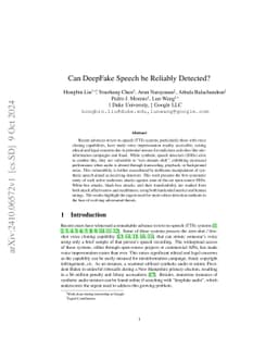 Can DeepFake Speech be Reliably Detected?