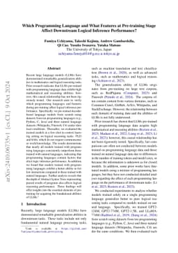 Which Programming Language and What Features at Pre-training Stage
  Affect Downstream Logical Inference Performance?