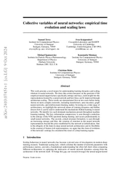 Collective variables of neural networks: empirical time evolution and
  scaling laws